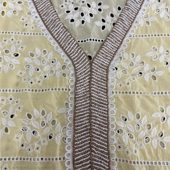 Chico's Yellow Eyelet Beaded Tunic with White Embroidery Top - Picture 3 of 5